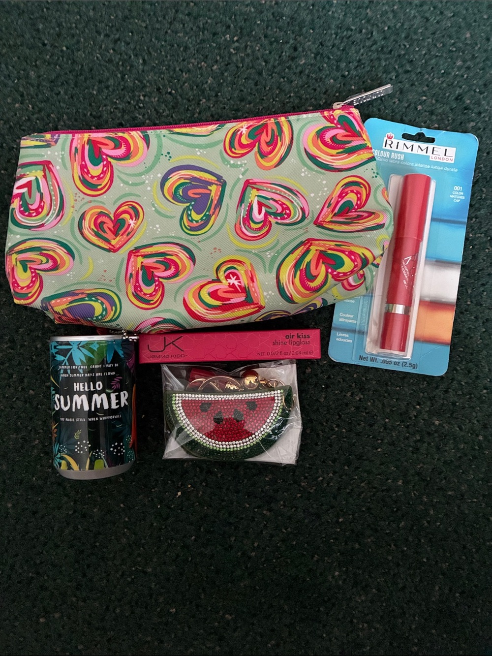 Rimmel London 5pc Beauty Bundle with colorful heart print cosmetic bag